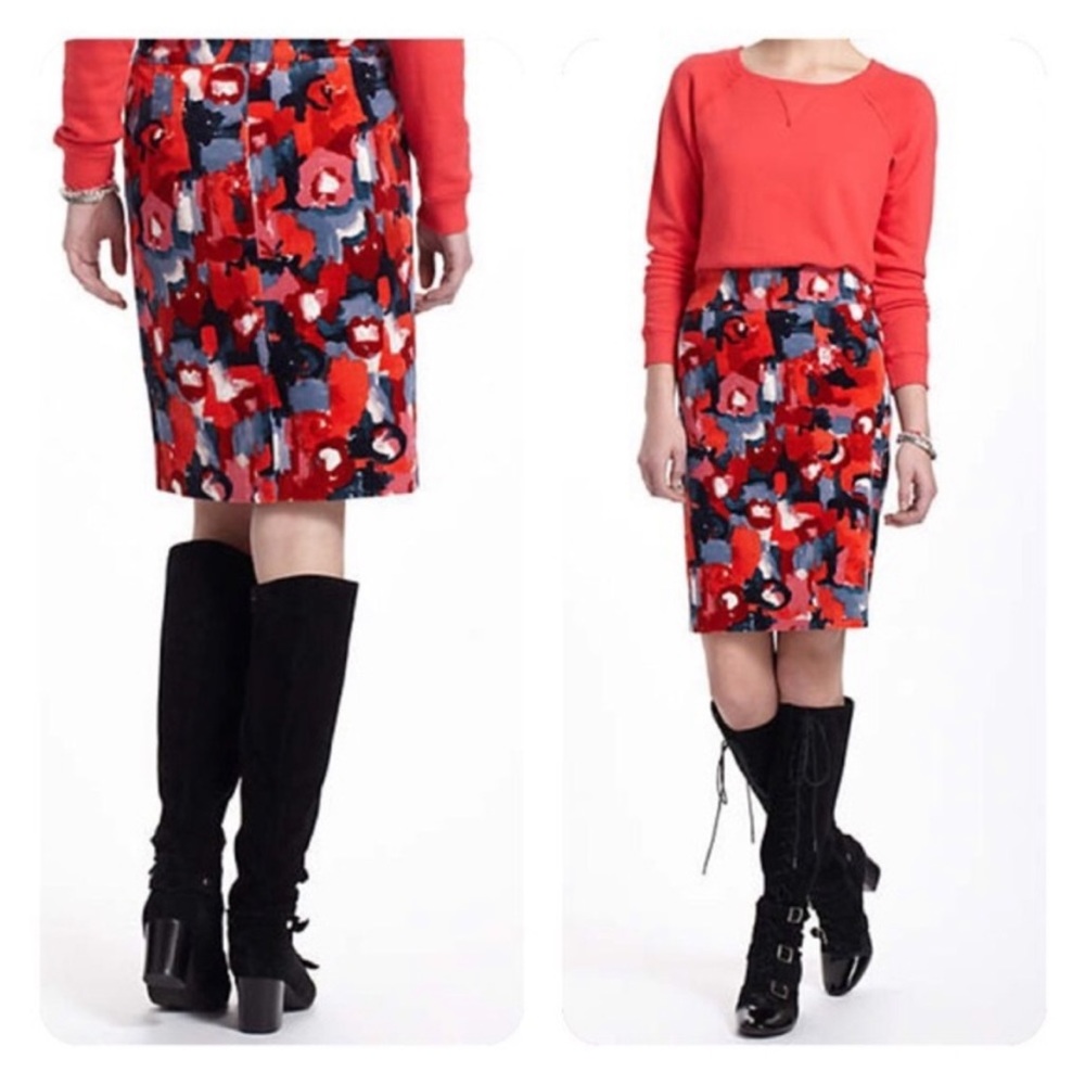 Anthropologie Vanessa Virginia Painterly Abstract Corduroy Skirt Size 2 Art Wear
